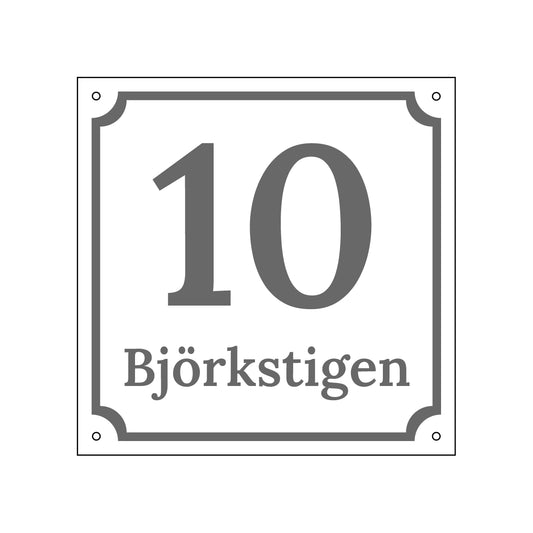 Husnummerskylt - Vit/Grå - 200x200mm - Gammaldags stil
